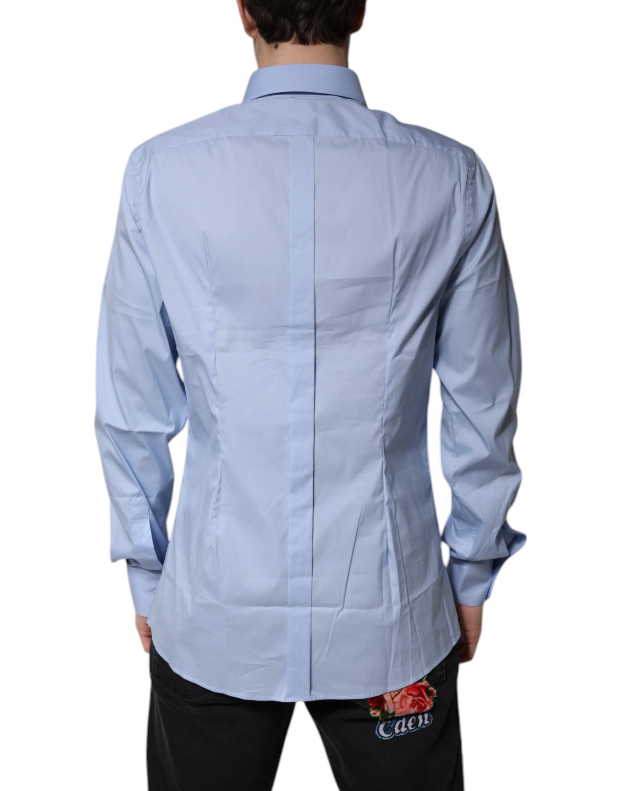 Dolce & Gabbana Light Blue Cotton Dress GOLD Formal Shirt